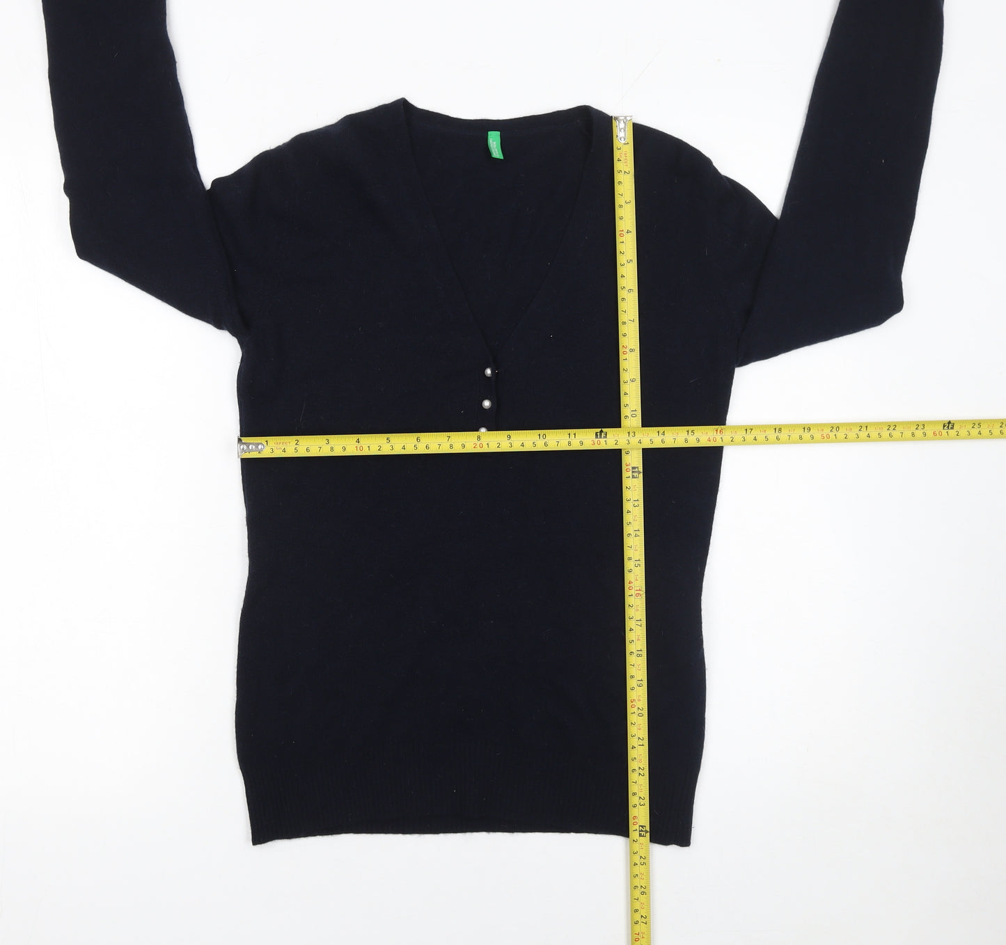 United Colors of Benetton Women’s Black Wool V-Neck Pullover Jumper Size 12