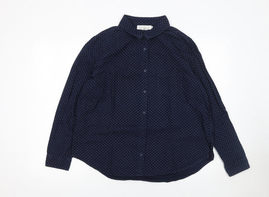 H&M L.O.G.G. Women’s Navy Blue Polka Dot Cotton Button-Up Shirt UK 14