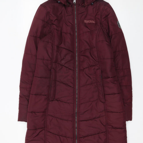 Regatta Women’s Red Long Hooded Puffer Coat Size 12 Faux Fur Trim