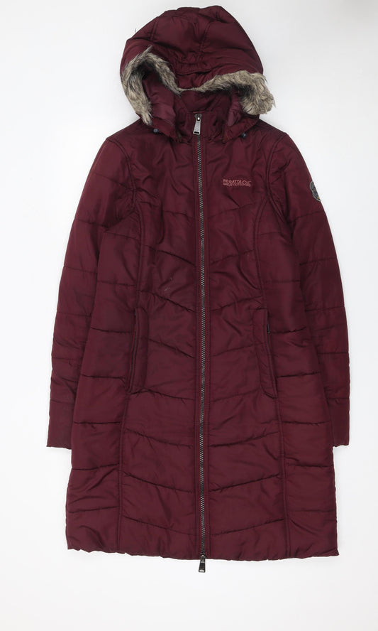 Regatta Women’s Red Long Hooded Puffer Coat Size 12 Faux Fur Trim