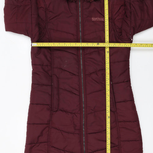 Regatta Women’s Red Long Hooded Puffer Coat Size 12 Faux Fur Trim