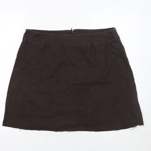 Laura Ashley Women Brown Linen Short Straight Skirt Size 16