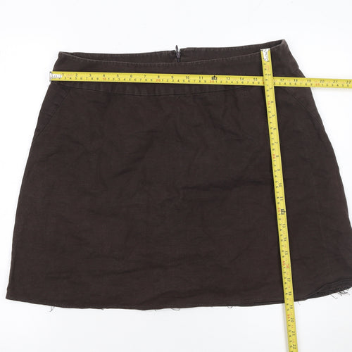 Laura Ashley Women Brown Linen Short Straight Skirt Size 16