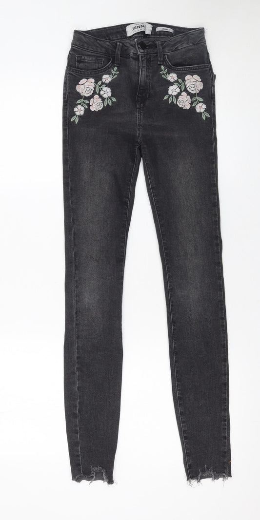New Look Women's Black Skinny Flower Embroidered Jeans UK 4