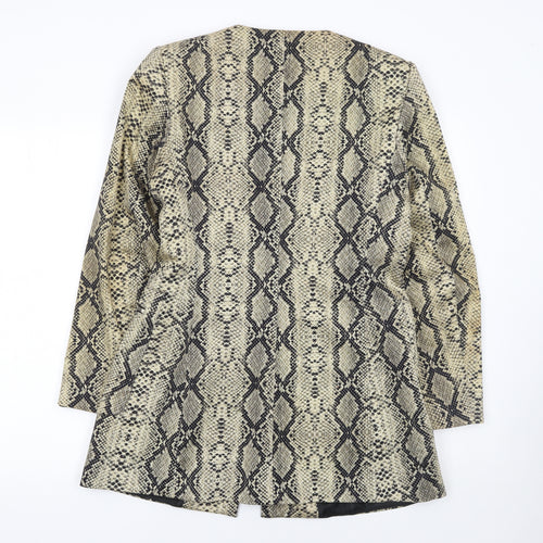 Zara Women's Beige Snake Print Zip Long Overcoat Size 16