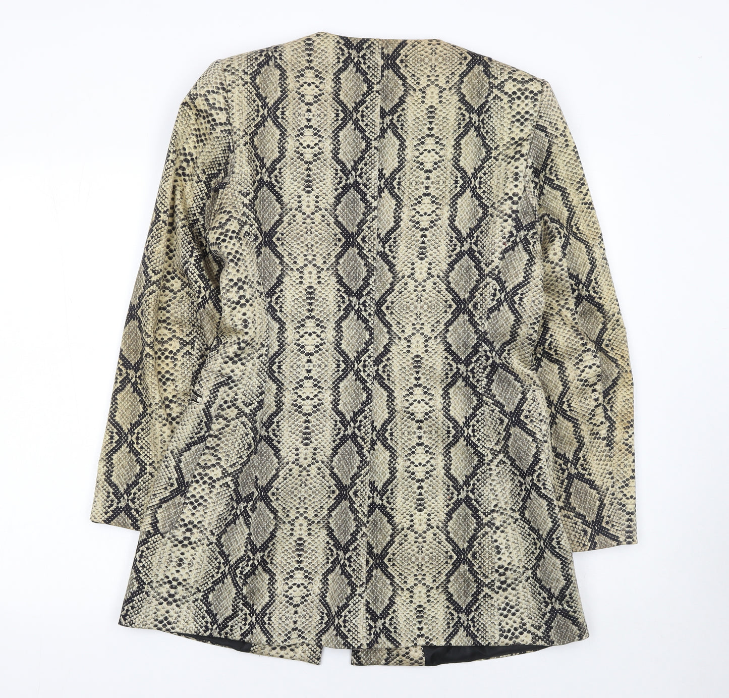 Zara Women's Beige Snake Print Zip Long Overcoat Size 16
