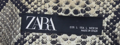 Zara Women's Beige Snake Print Zip Long Overcoat Size 16