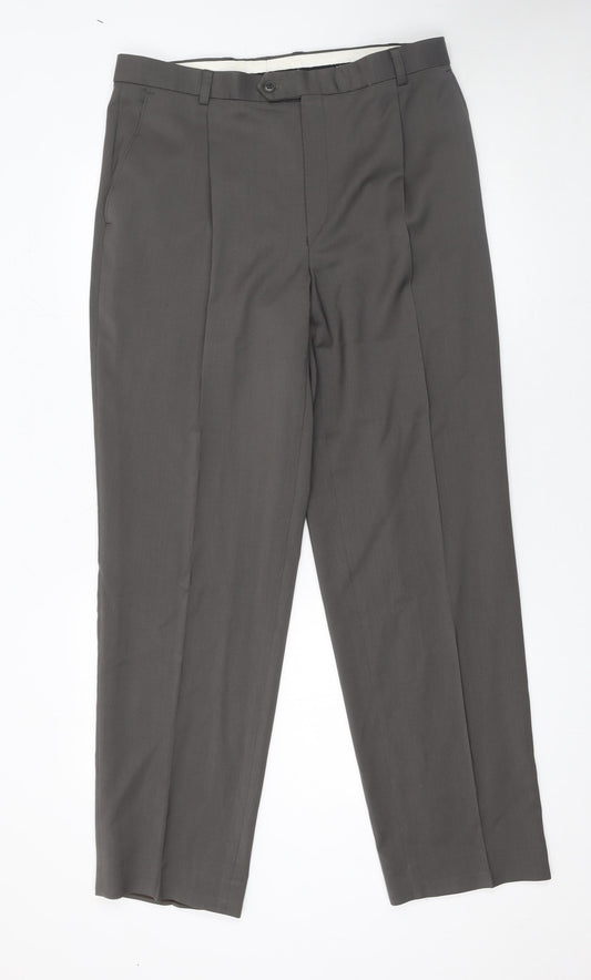 Pierre Cardin Men's Grey 34W Classic Wool Dress Pants Trousers