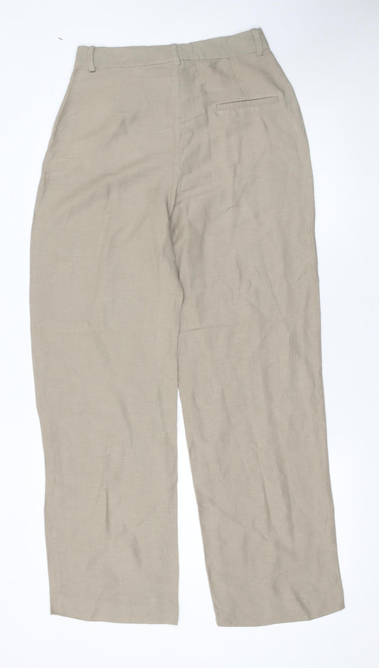 Zara Women Beige Linen Blend High Rise Trousers Size M