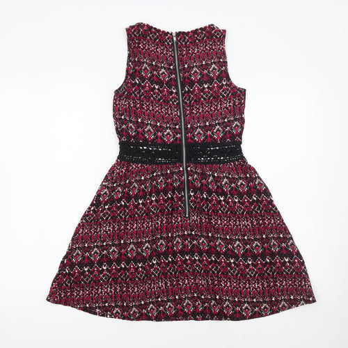 New Look Girls Red Geometric Fit & Flare Sleeveless Dress 12 Years