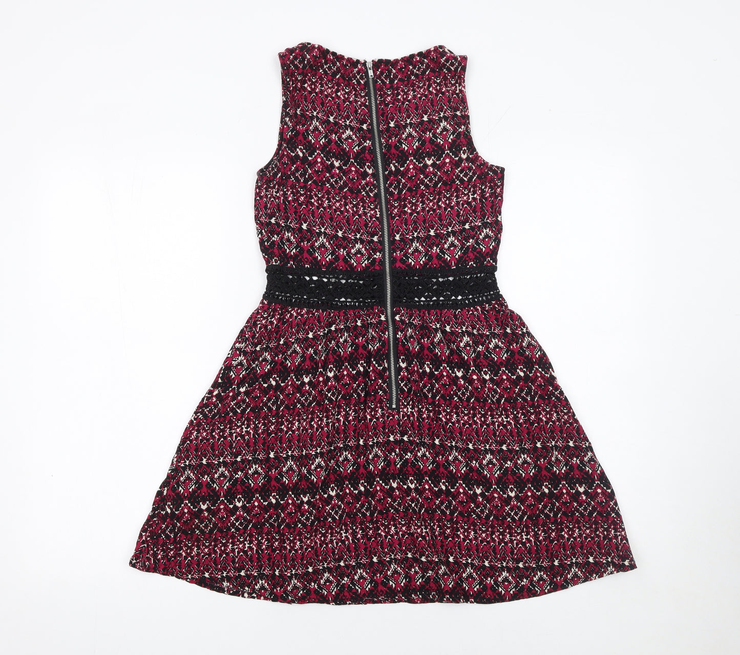 New Look Girls Red Geometric Fit & Flare Sleeveless Dress 12 Years