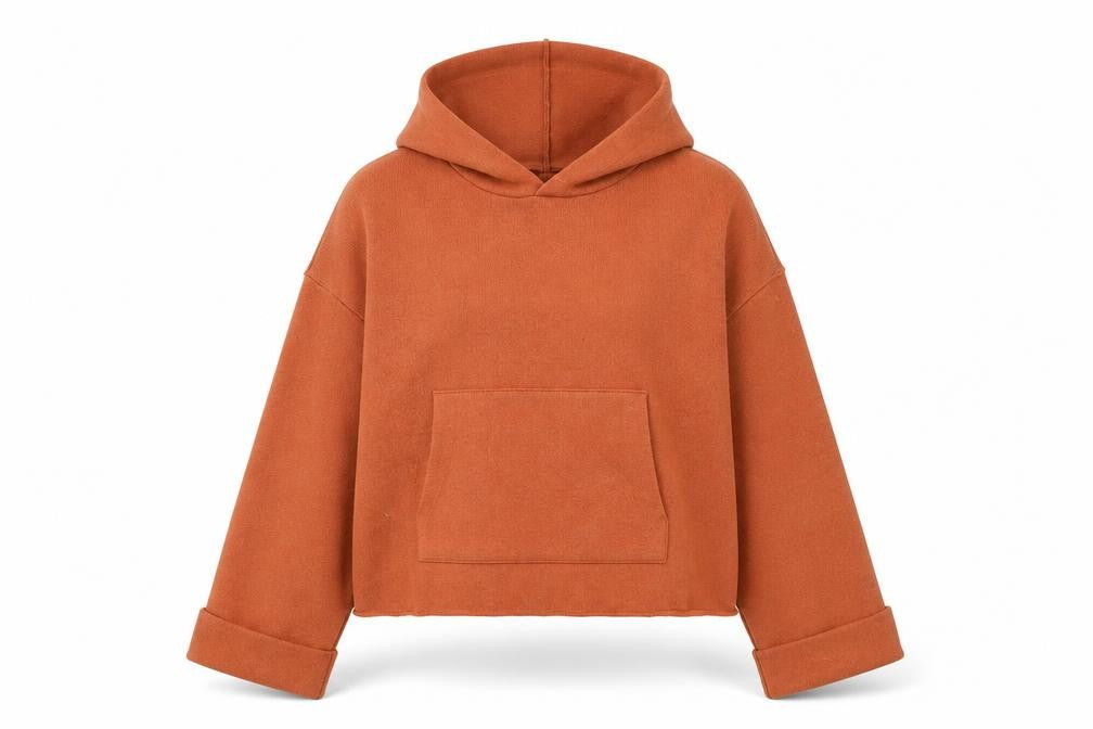 Front view of Zara Women Rust Orange Pullover Hoodie Medium Viscose Blend