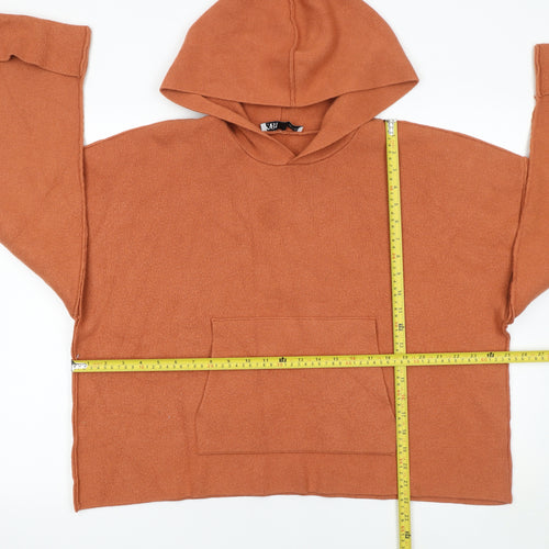 Zara Women Rust Orange Pullover Hoodie Medium Viscose Blend