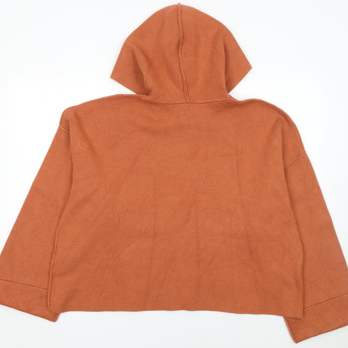 Zara Women Rust Orange Pullover Hoodie Medium Viscose Blend
