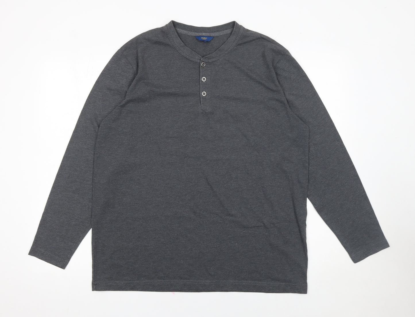 Cotton Traders Men’s Grey Long Sleeve Henley T-Shirt Size L