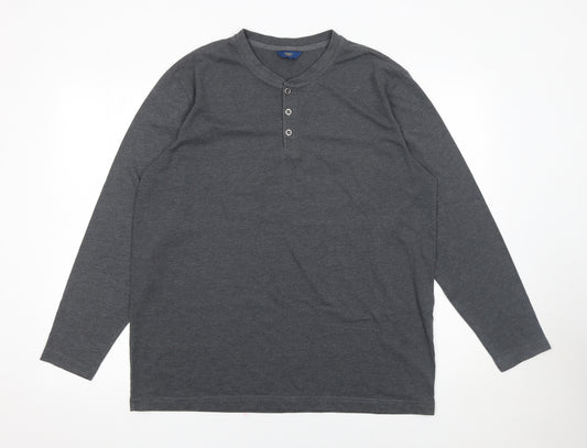 Cotton Traders Men’s Grey Long Sleeve Henley T-Shirt Size L
