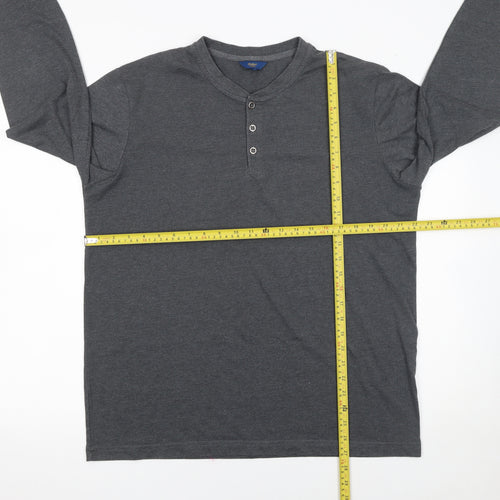 Cotton Traders Men’s Grey Long Sleeve Henley T-Shirt Size L