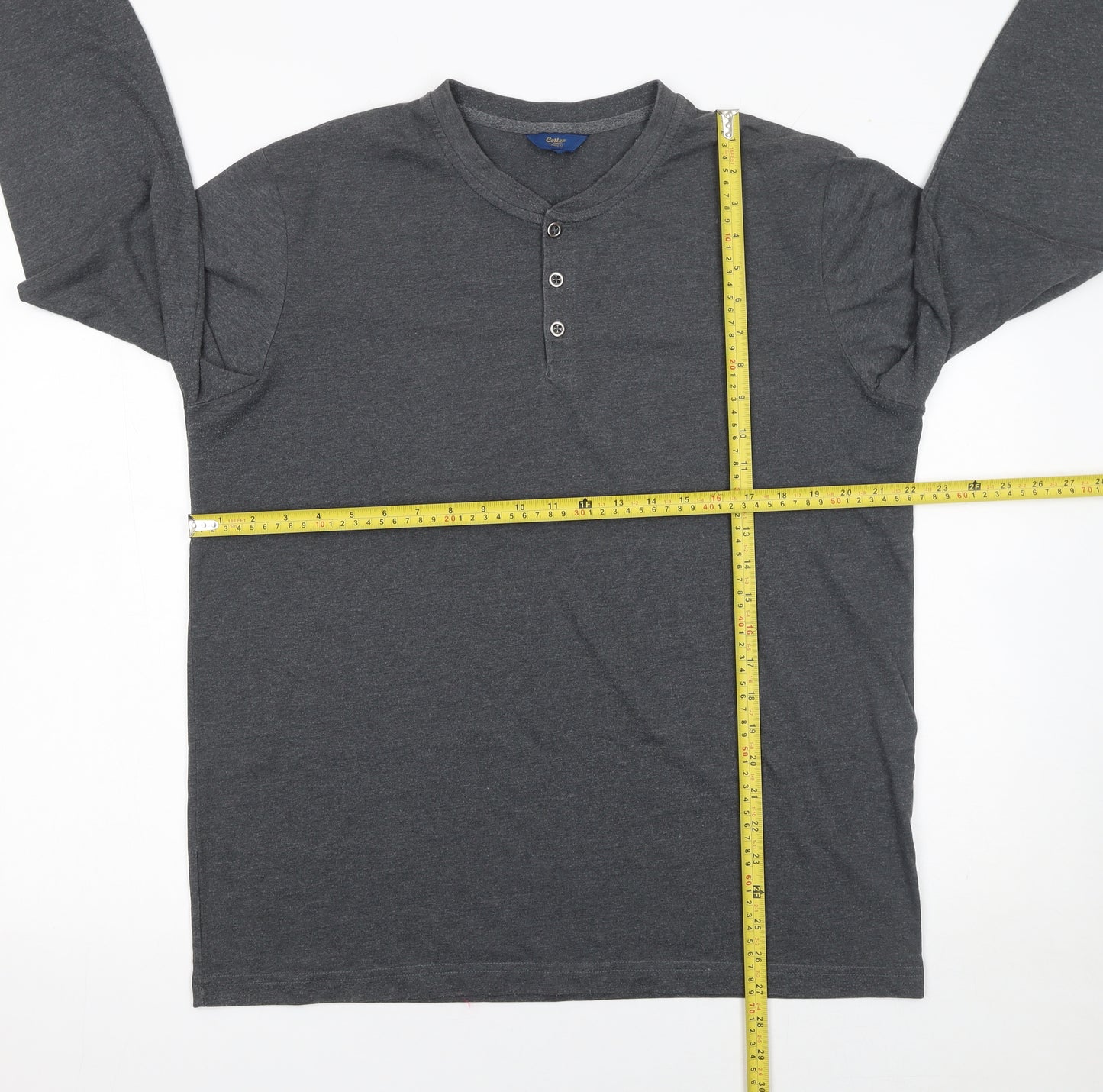 Cotton Traders Men’s Grey Long Sleeve Henley T-Shirt Size L