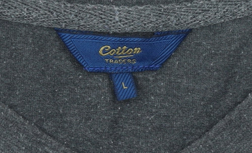 Cotton Traders Men’s Grey Long Sleeve Henley T-Shirt Size L