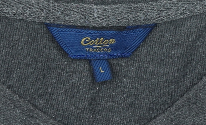 Cotton Traders Men’s Grey Long Sleeve Henley T-Shirt Size L