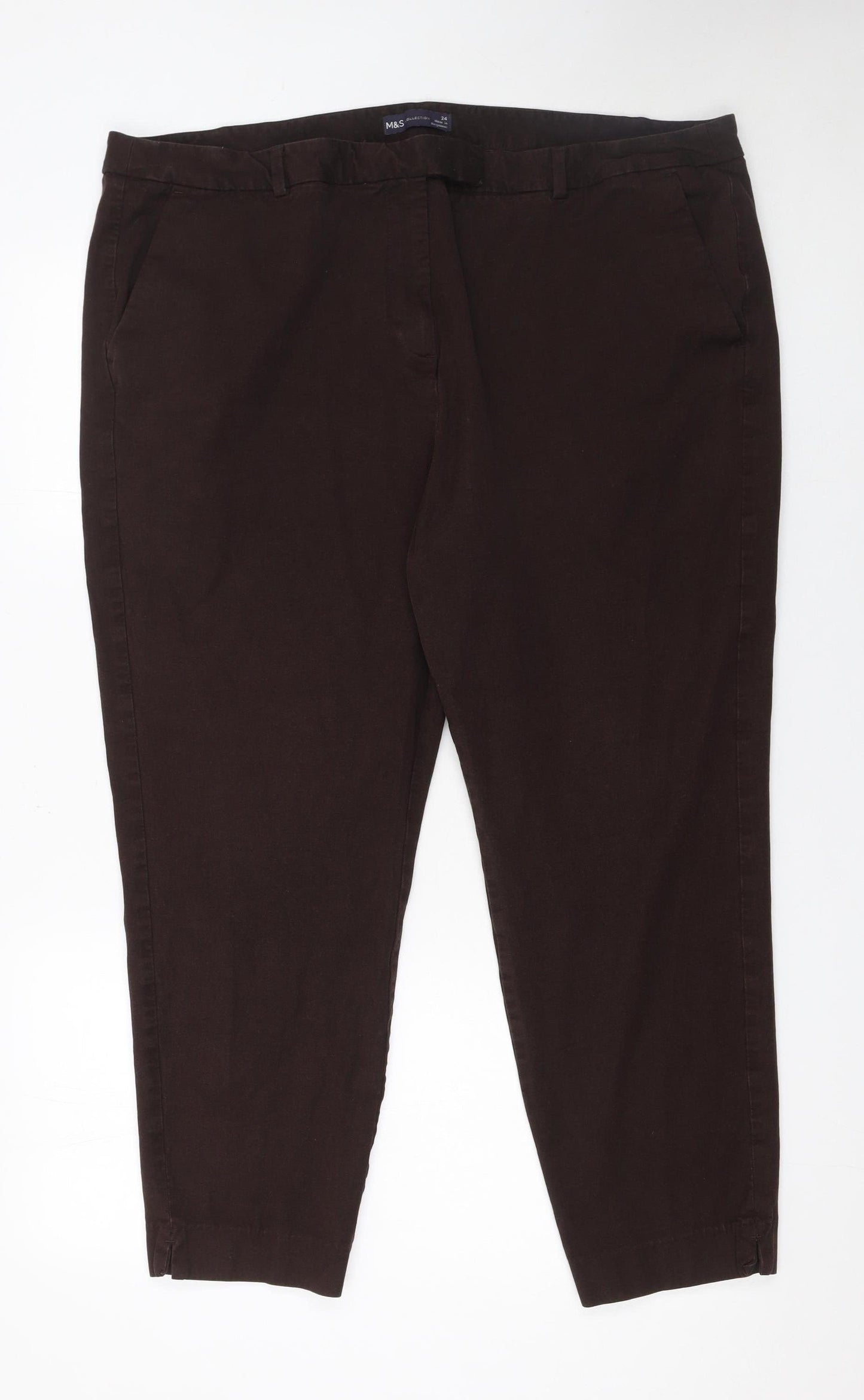 Marks and Spencer Women Brown Plus Size 24 Relaxed Tapered Trousers