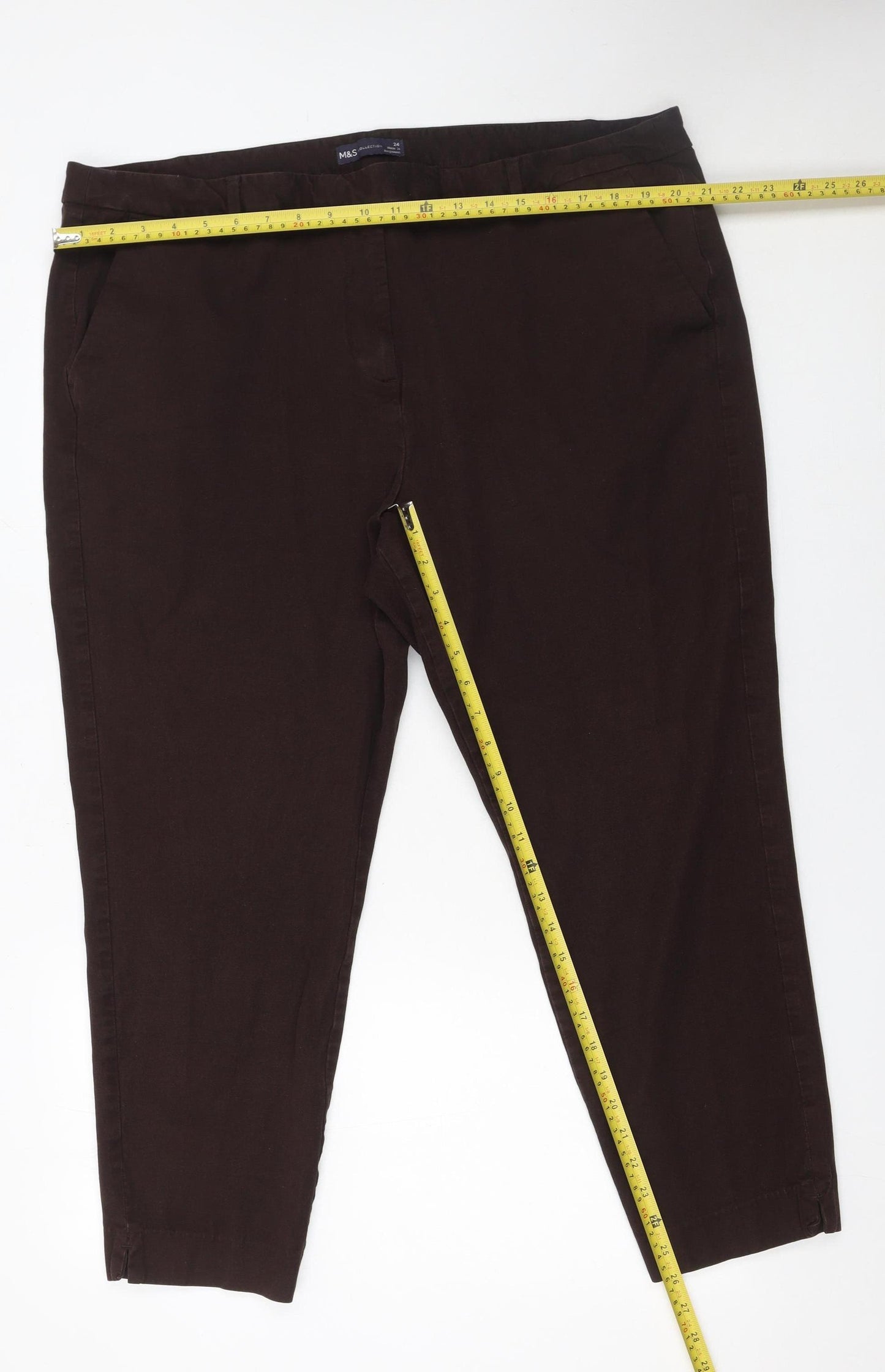Marks and Spencer Women Brown Plus Size 24 Relaxed Tapered Trousers
