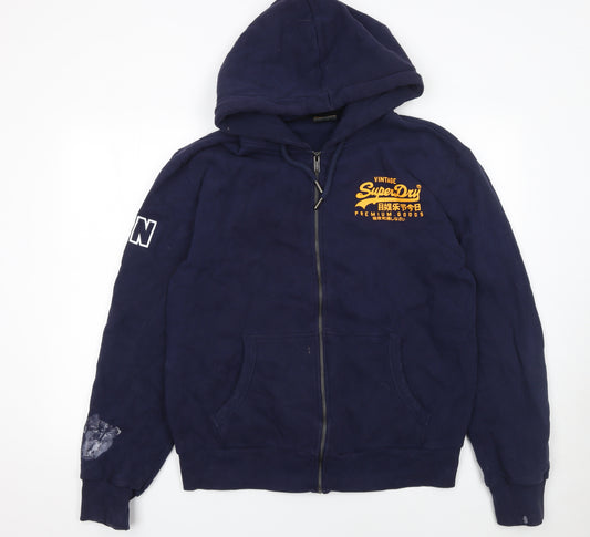 Superdry Men's Blue 2XL Full Zip Hoodie with Logo