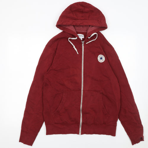 Converse Men's Red Full Zip Hoodie Size S Cotton Blend