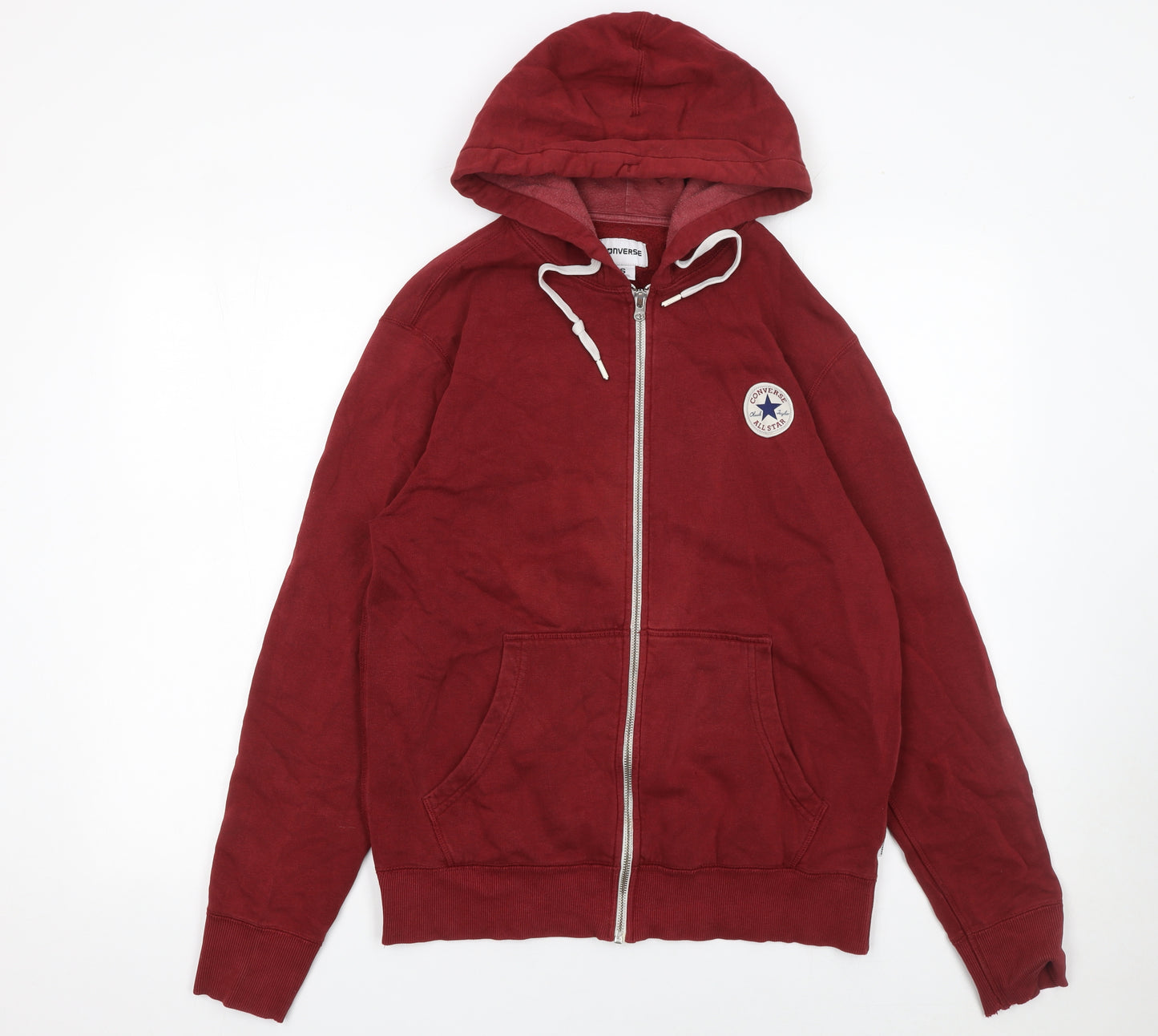 Converse Men's Red Full Zip Hoodie Size S Cotton Blend