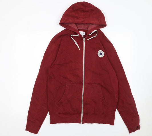 Converse Men's Red Full Zip Hoodie Size S Cotton Blend