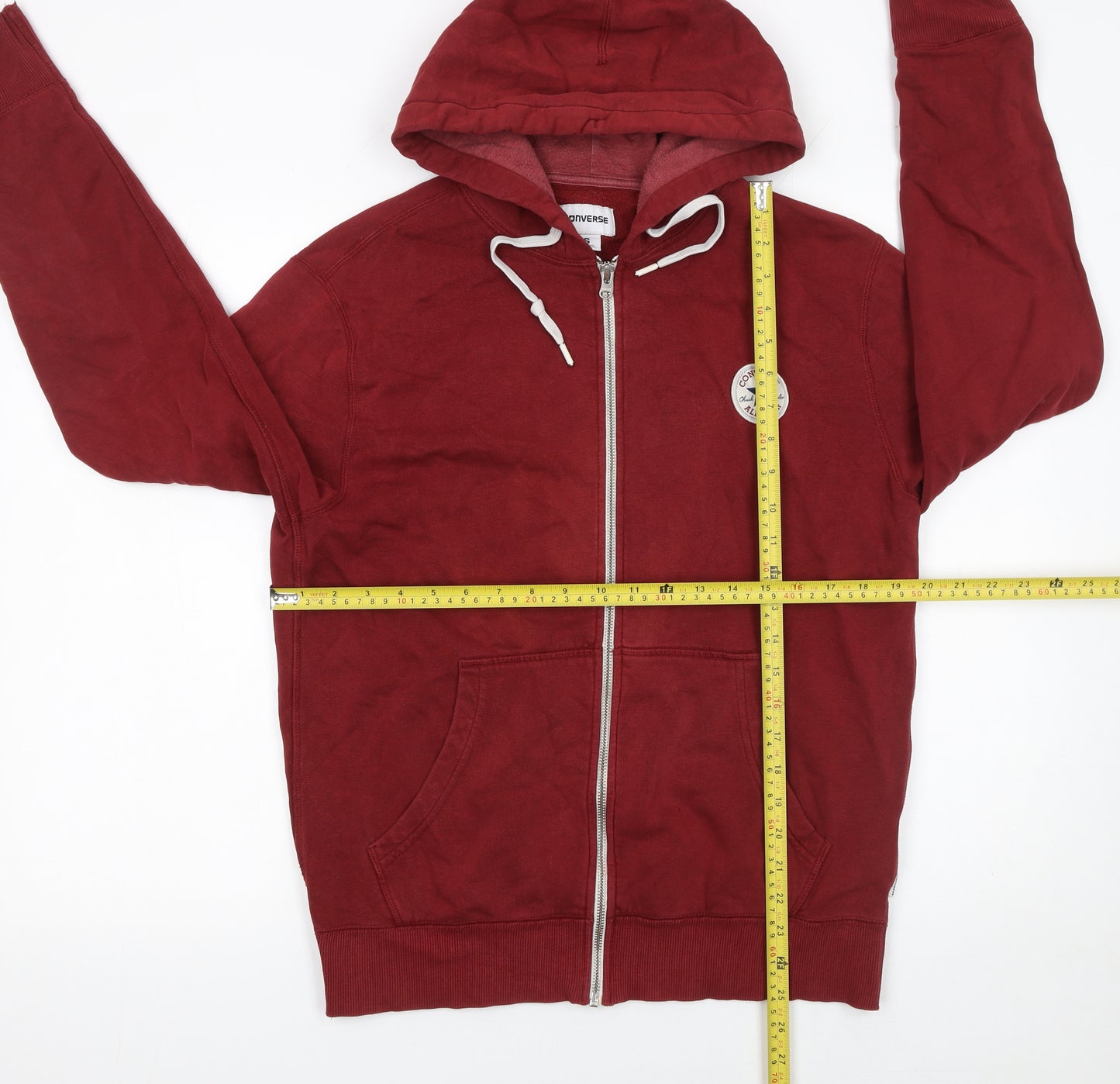 Converse Men's Red Full Zip Hoodie Size S Cotton Blend