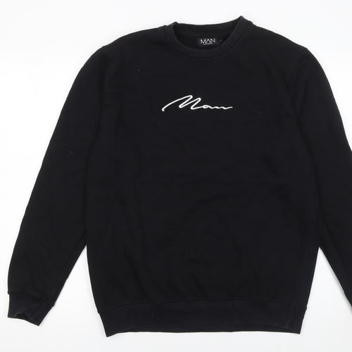 boohooMAN Men’s Black Embroidered Logo Pullover Sweatshirt Size L