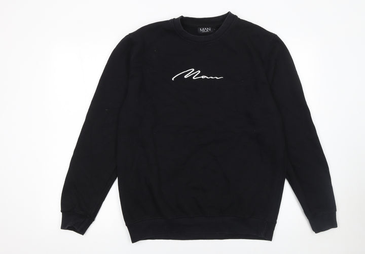 boohooMAN Men’s Black Embroidered Logo Pullover Sweatshirt Size L