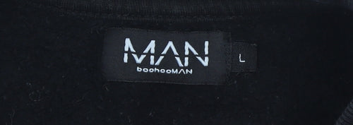 boohooMAN Men’s Black Embroidered Logo Pullover Sweatshirt Size L