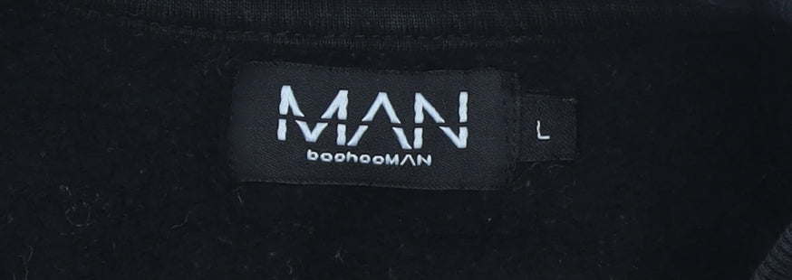 boohooMAN Men’s Black Embroidered Logo Pullover Sweatshirt Size L