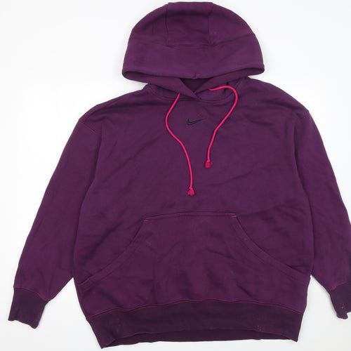 Nike Womens Purple Pullover Hoodie Size L Cotton Blend Logo Casual