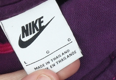 Nike Womens Purple Pullover Hoodie Size L Cotton Blend Logo Casual