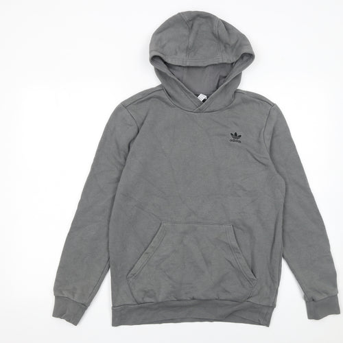 Adidas Boys Grey Pullover Hoodie Size 13-14 Years Cotton Blend