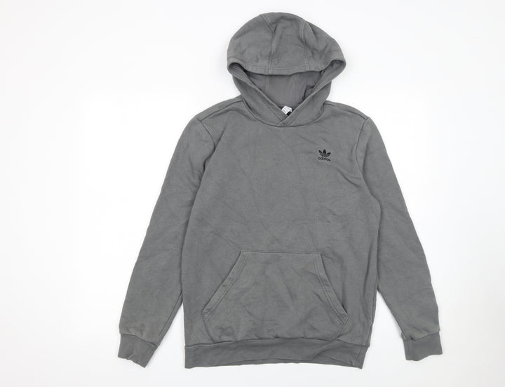 Adidas Boys Grey Pullover Hoodie Size 13-14 Years Cotton Blend