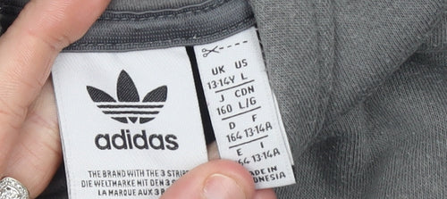 Adidas Boys Grey Pullover Hoodie Size 13-14 Years Cotton Blend