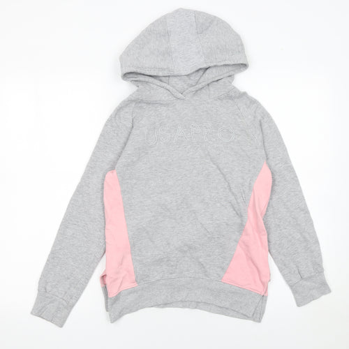 USA Pro Girls Grey & Pink Pullover Hoodie 11-12 Years Cotton Blend