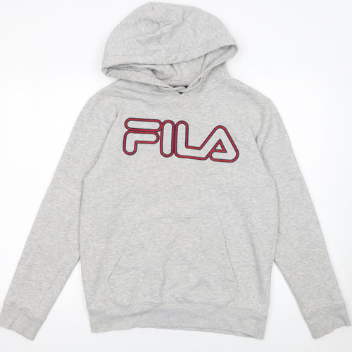 FILA Mens Grey Pullover Hoodie Small Regular Fit Logo Fleece Sweatshirt