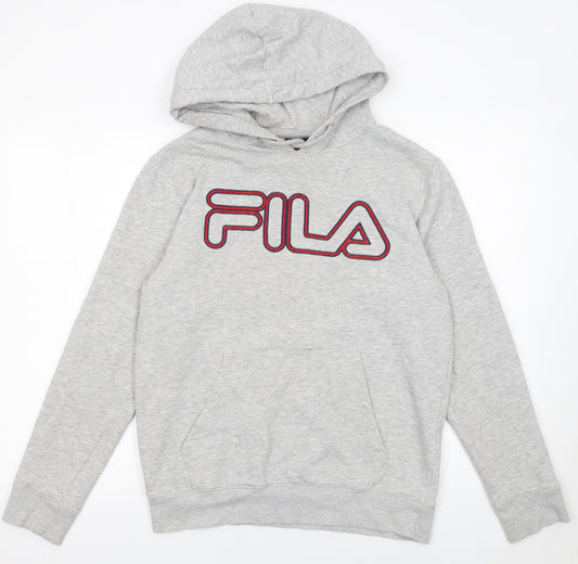 FILA Mens Grey Pullover Hoodie Small Regular Fit Logo Fleece Sweatshirt