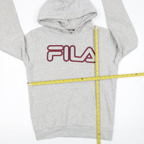 FILA Mens Grey Pullover Hoodie Small Regular Fit Logo Fleece Sweatshirt