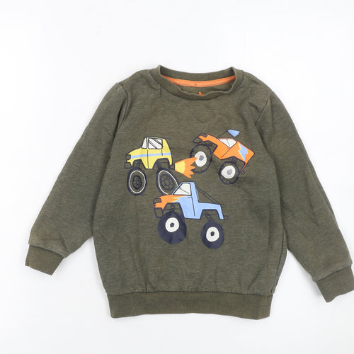 F&F Boys Green Pullover Sweatshirt 5-6 Years Monster Truck Graphic