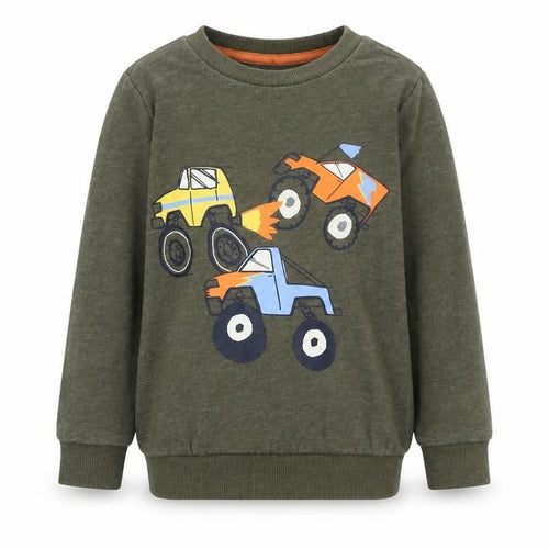 F&F Boys Green Pullover Sweatshirt 5-6 Years Monster Truck Graphic