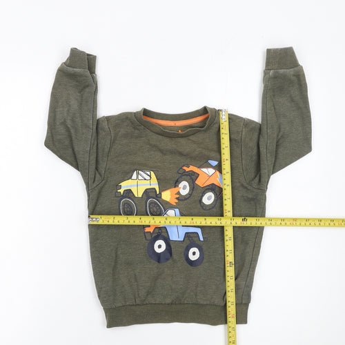 F&F Boys Green Pullover Sweatshirt 5-6 Years Monster Truck Graphic