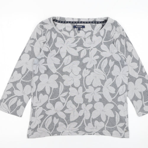Maine New England Women's Grey Floral 3/4 Sleeve Cotton T-Shirt Size 12