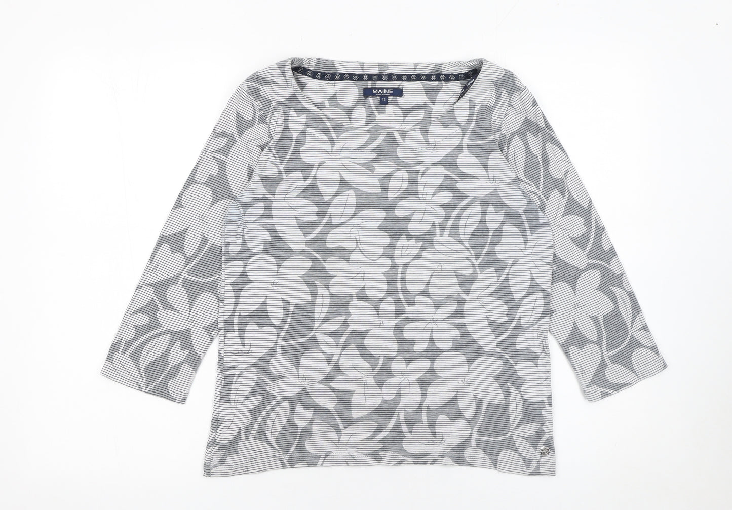 Maine New England Women's Grey Floral 3/4 Sleeve Cotton T-Shirt Size 12