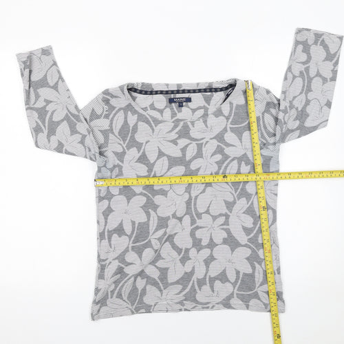 Maine New England Women's Grey Floral 3/4 Sleeve Cotton T-Shirt Size 12